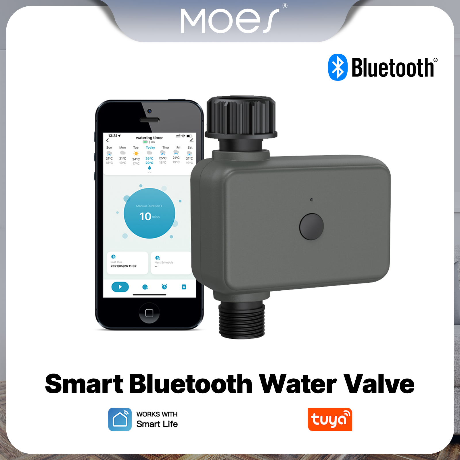 MOES Tuya Bluetooth 2-Outlet Water Timer Smart Sprinkler Valve Controller Auto Programmable Filter Washer App Remote Control
