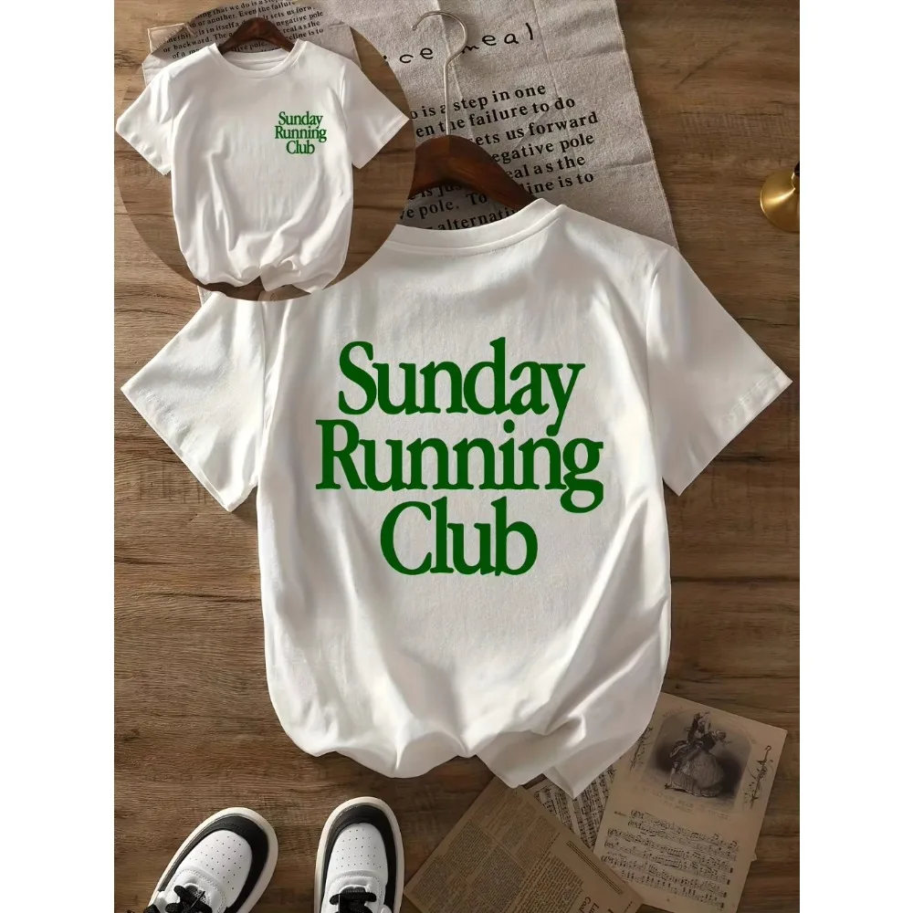 Sunday Running Club Print Summer T-Shirt Pure Breathable Tee Sporty & Casual Top Jogging Daily Wear Women Casual Tee Personality