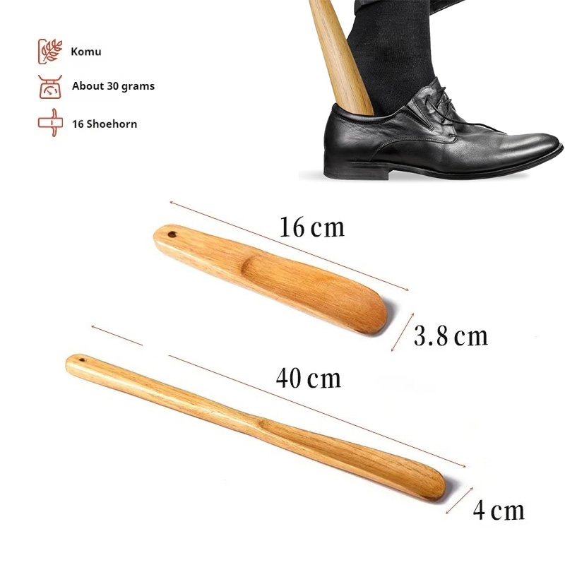Short & Long Handle Wooden Shoe Horn Natural Wood Shoehorn with Hanging Hole Handheld Shoe Helper for Leather Shoes & Boots