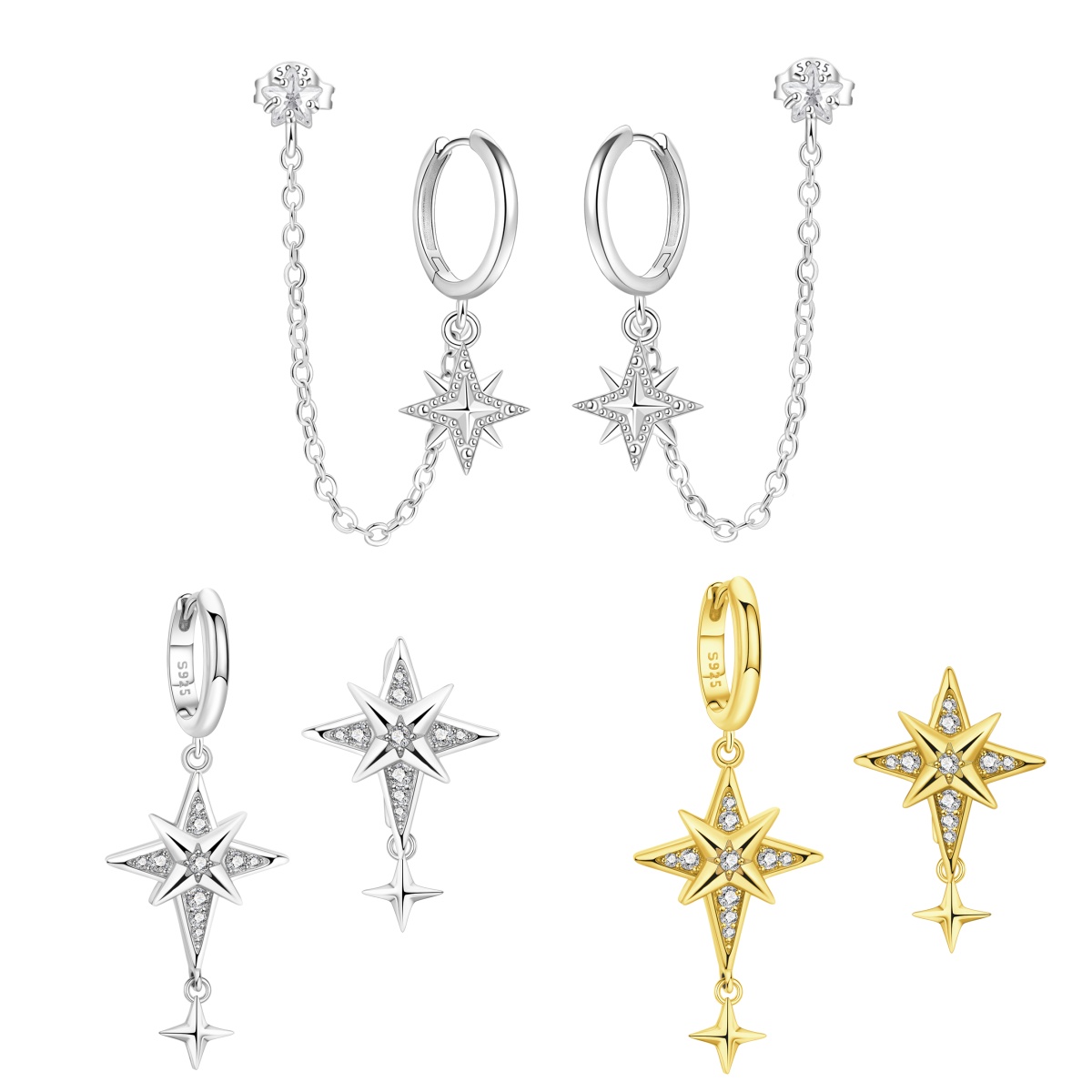 Orstarry S925 Sterling Silver Earrings Eight Pointed Star Tassel Earrings For Birthday Fashion Trend Silver Jewelry