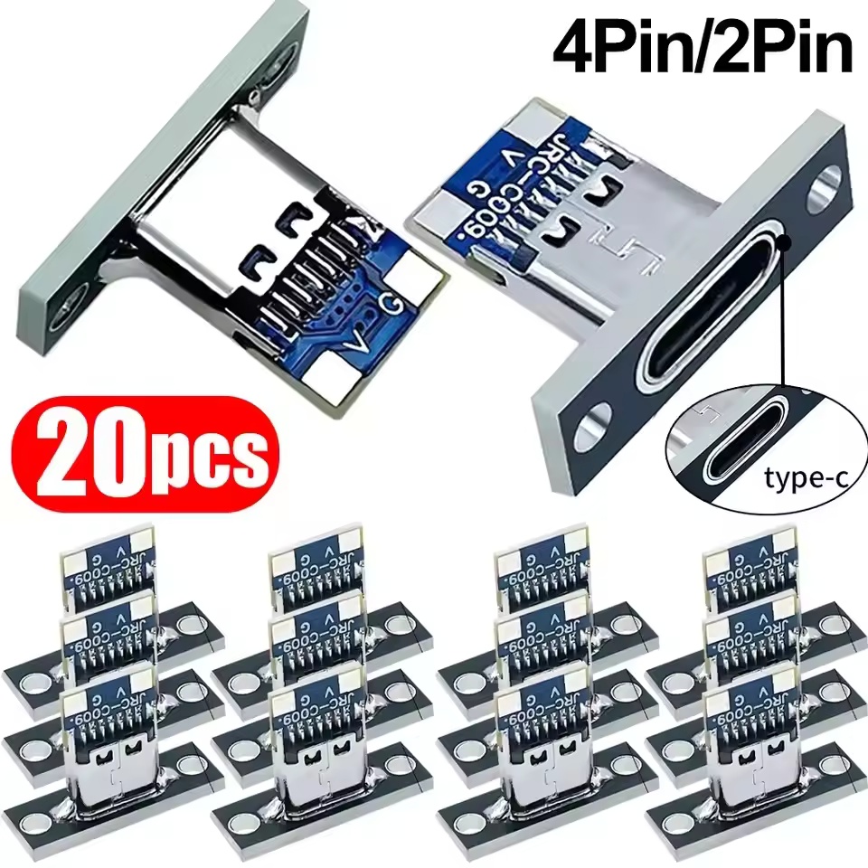 5/20pcs Type-C USB Jack 3.1 Type-C 2/4 Pin Female Connector Jack Charging Port USB 3.1 Type C Socket with Fixing Plate