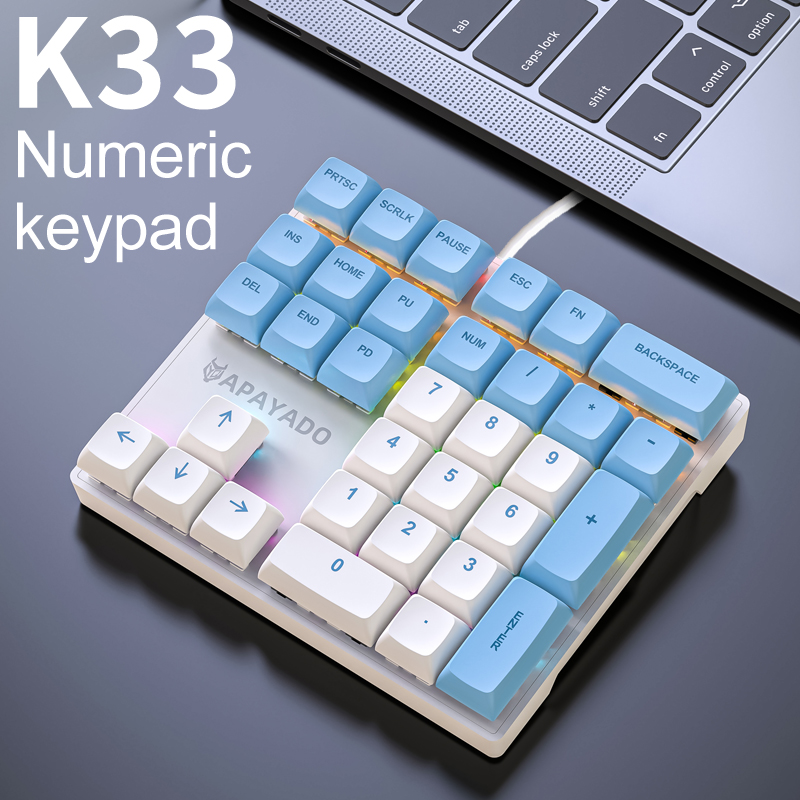 APAYADO K33 Mechanical Numeric Keypad 33 Keys RGB Backlit PBT Keycaps USB Wired Mini Numpad Blue/Red Switch