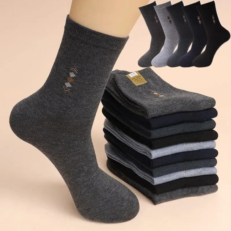 1/5/10 Pairs Men's Fashion Thickened Socks Four Seasons Leisure Breathable Deodorant Mid Tube Cotton Socks for men High Quality