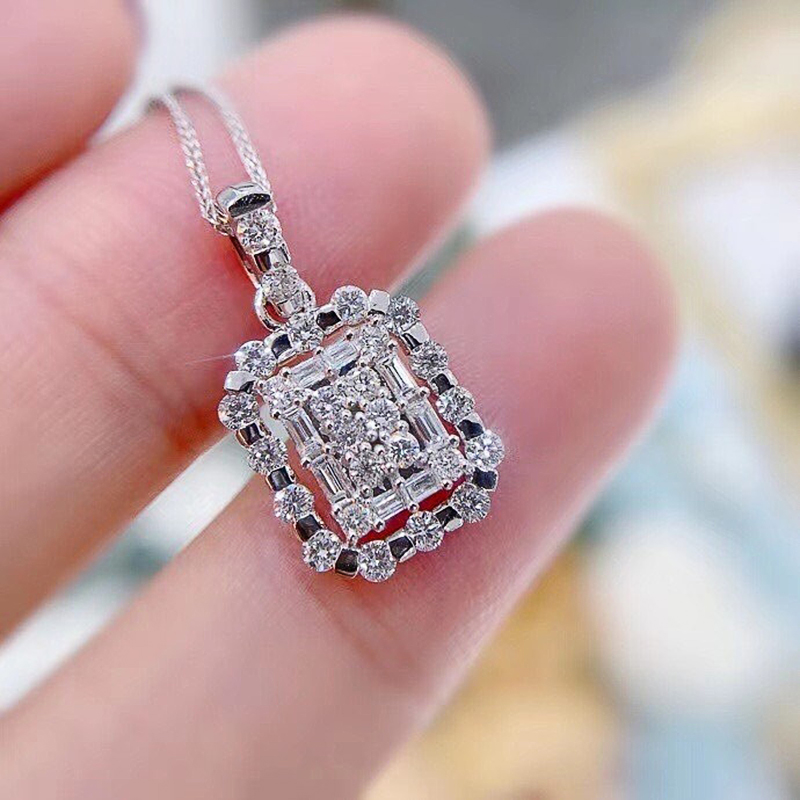 Huitan Geometric Design Women's Necklace Newly Designed Silver Color AA Brilliant Cubic Zircon Pendant Necklace Wedding Jewelry