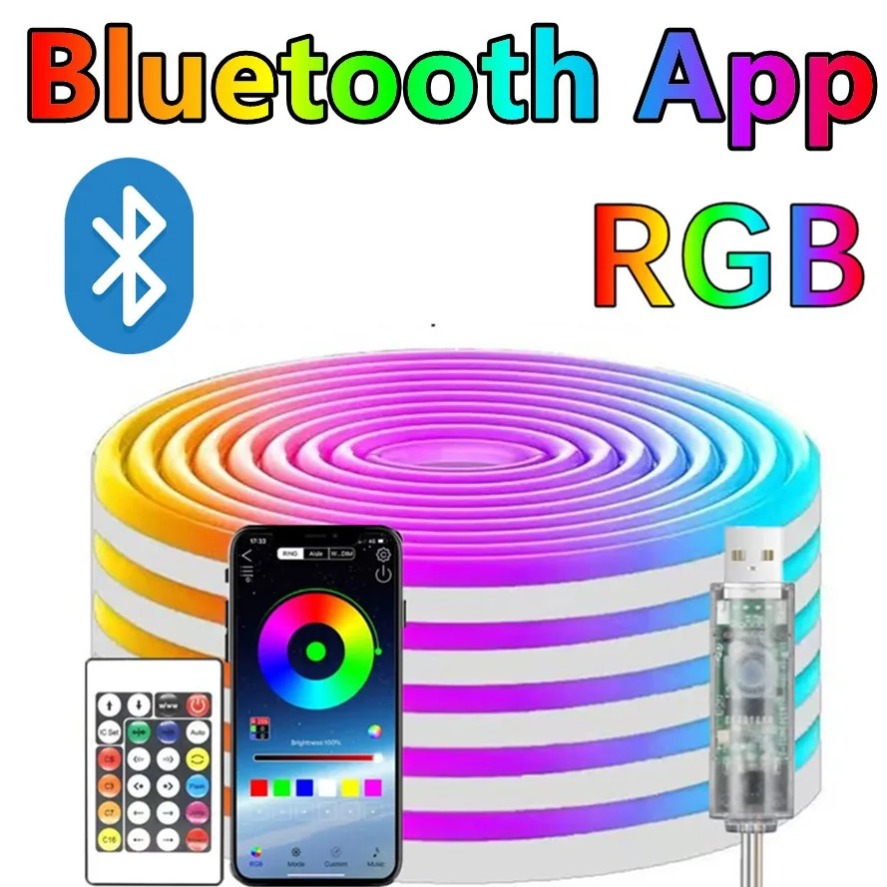 Wiscolor 5V USB LED RGB Flexible Neon Strip Light Waterproof Silicone 1/2/3/5m With APP and Remote Control For Room DIY Decor