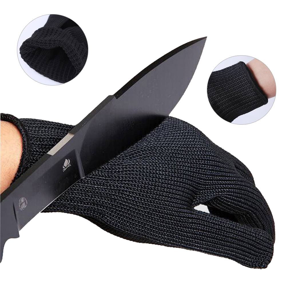 1 Pair Black Anti-Cut Gloves Level 5 Stainless Steel Wire Safety Kitchen Butcher Working Gloves Cut Fish Meat Protection Fingers