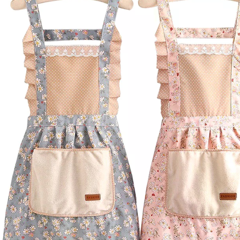 Cotton Canvas Floral For Women'S Kitchen Oilproof Apron With Pockets And Adjustable Waist Belt Waterproof Sleeveless Bib Apron