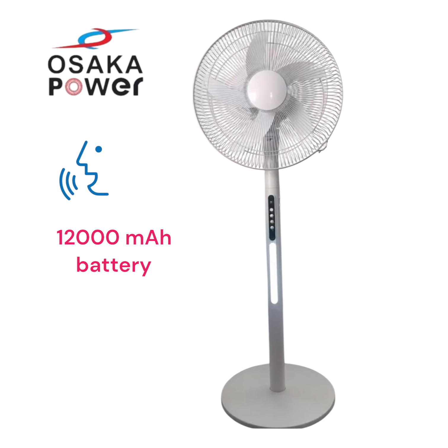 Osakapower 16 inch Rechargeable BLDC High Speed Stand Fan- 6 Speed/ Light/USB Output Port/ Timer