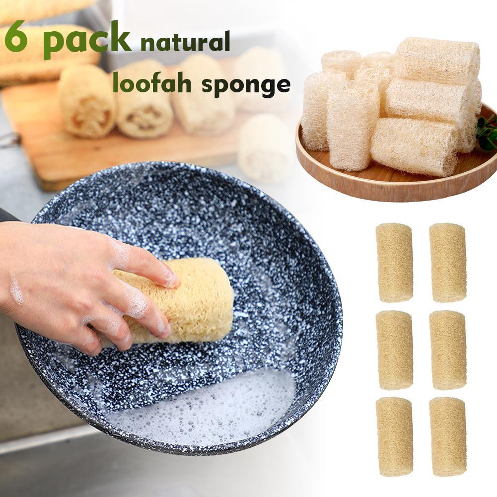 6Pcs Natural Loofah Dishcloth - High Quality Fiber Kitchen and Bathroom Cleaning Sponge, Ideal for Exfoliating and Removing Stai