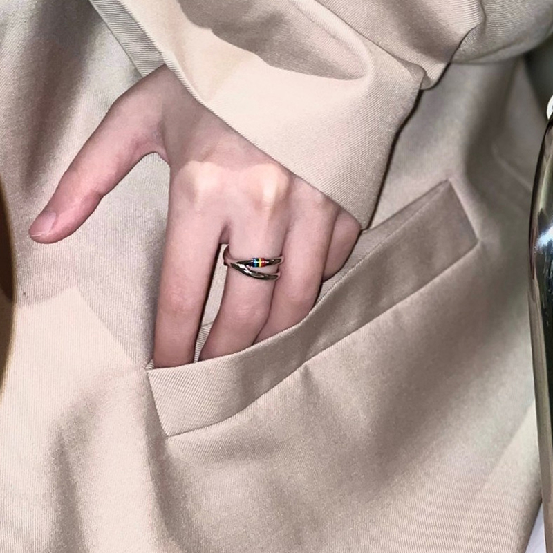 1pc YK2 Fashion Mobius Rainbow Ring Niche Design Personality Trend Color Index Finger Ring
