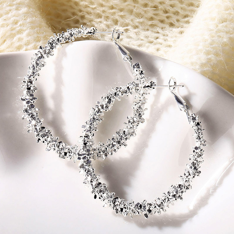 Huitan Luxury Gold Color/Silver Color Hoop Earrings for Women Simple Classic Loop Earring Metallic Versatile Style Dance Party