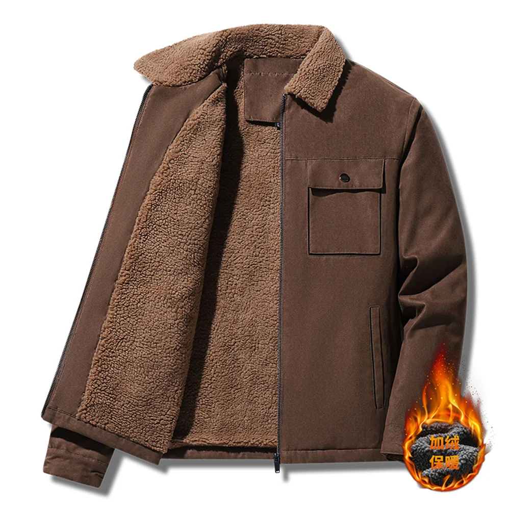 Winter Thick Fleece Suede Jacket Men Business Casual Windproof Warm Fleece-Lined Thickened Workwear Coat Fashionable Menswear