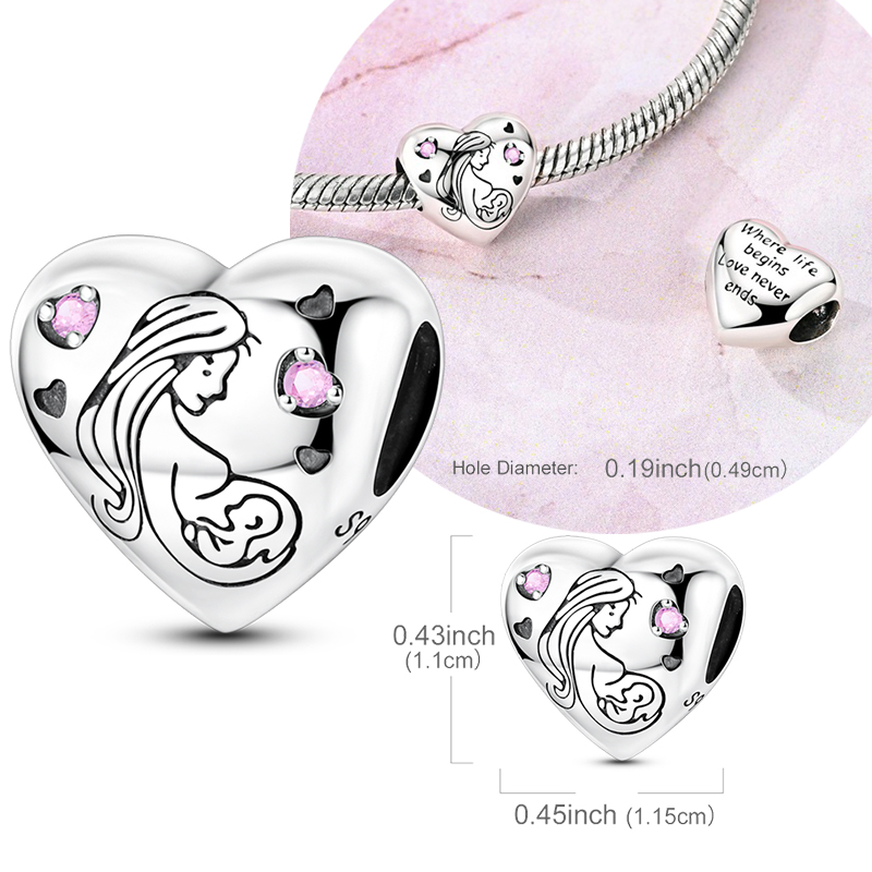 Original 925 Sterling Silver Charms Pregnant Expectant Mother Heart Bead Fit Original Bracelet For Women DIY Jewelry