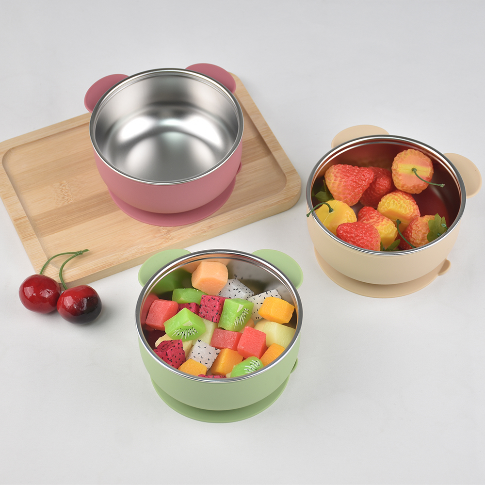 baby feeding bowl sauction food grade silicone boy girl tableware cute bear new stainless steel