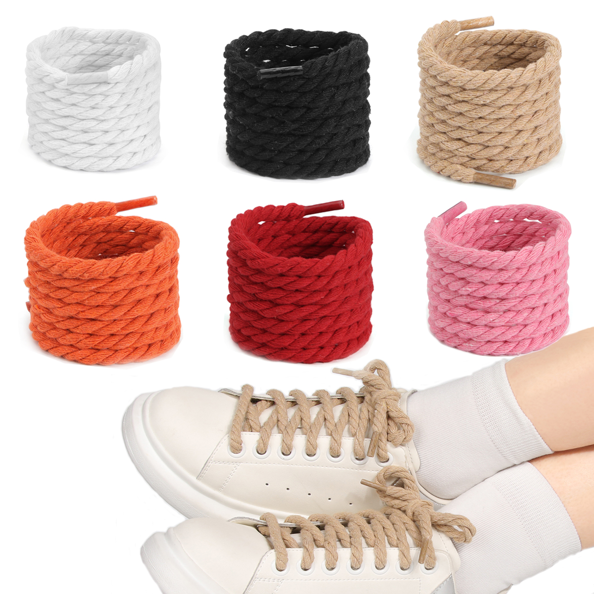 Fashion Durable Round Shoelaces, Thickened Spiral Design for Sports Running Gym Work Casual Walking Shoes