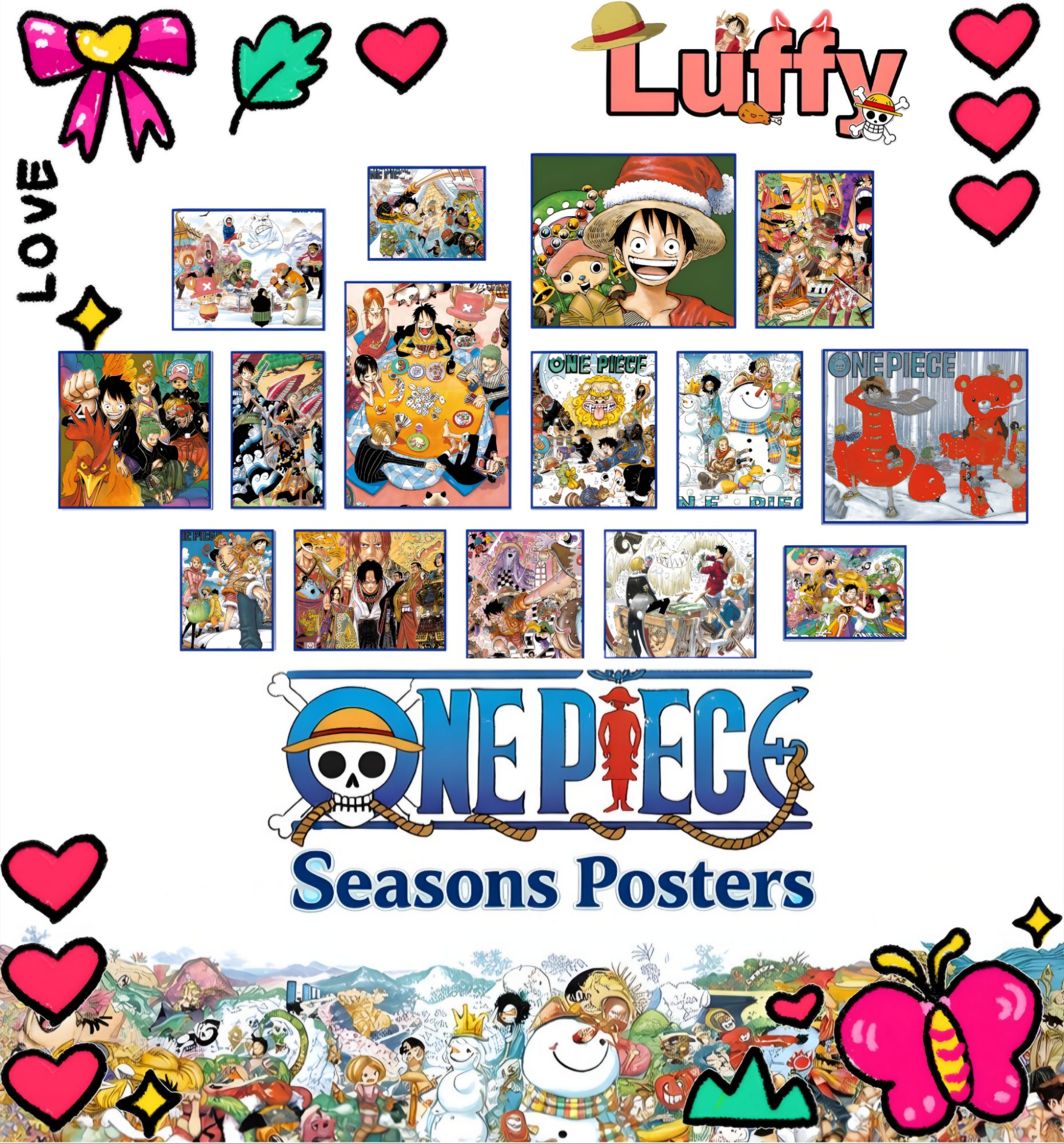 One Piece Anime Seasons Poster Set - 15 PCS A4 Size Premium HD Posters | Spring, Summer, Autumn & Winter Theme Collection | Anime Room Decor