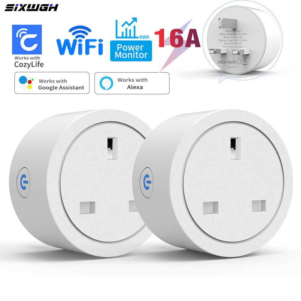 UK 16A Smart Plug Tuya WiFi & BT, Power Monitoring Voice Control Timing Smart Life Compatible with Alexa Home