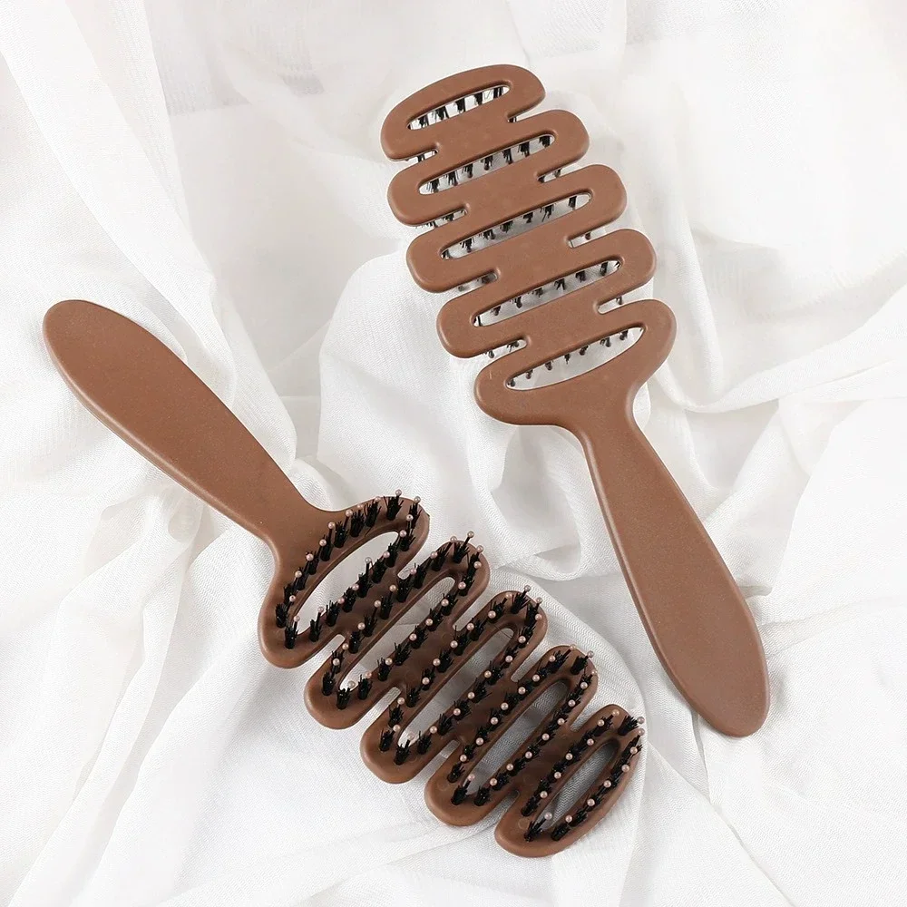 New Women Natural Boar Bristle Hair Brush Wooden Paddle Hairbrush Detangling Hairbrush for Salon Hairdressing Styling Tools