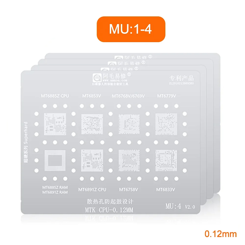 Amaoe MU1-4 BGA Reballing Stencil For MTK CPU IC Chip MT6983Z/MT 6895Z/6877V/6885Z/6779V/6891Z/6873V/6762V/6785V/6755/6735/6797W