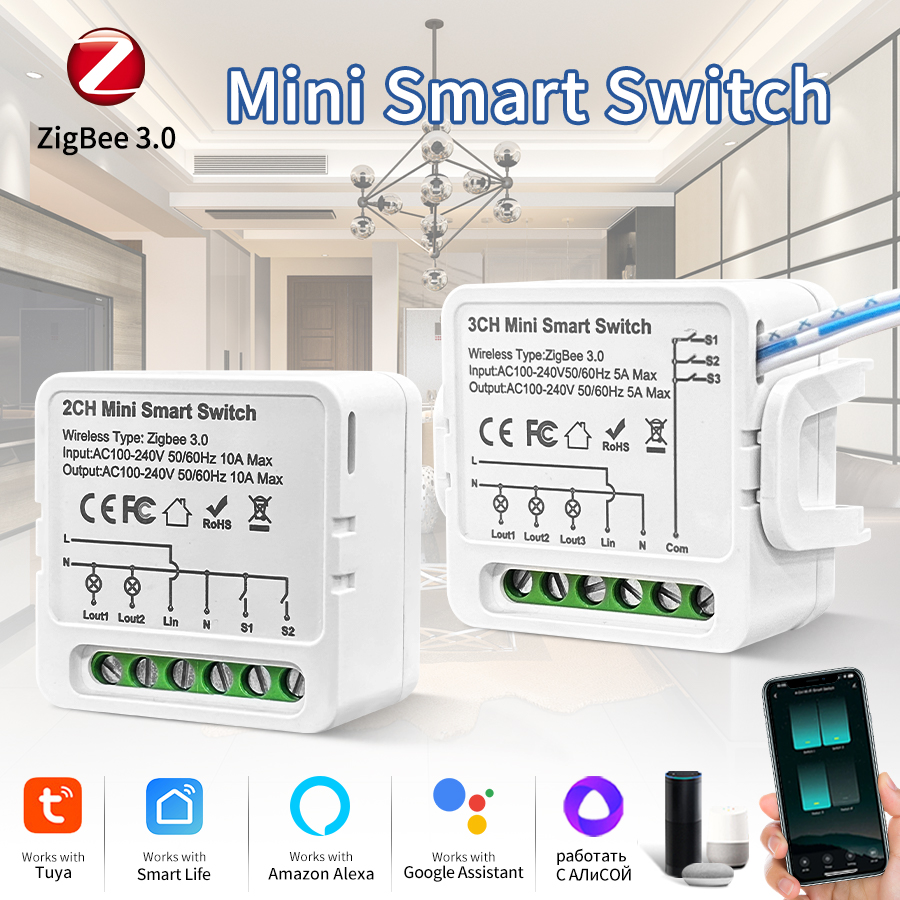 1/2/3 Gang Tuya Smart Light Switch Module Zigbee 3.0 Smart Life for Alexa Home Yandex DIY Remote Breaker Delay 100-240V lightify