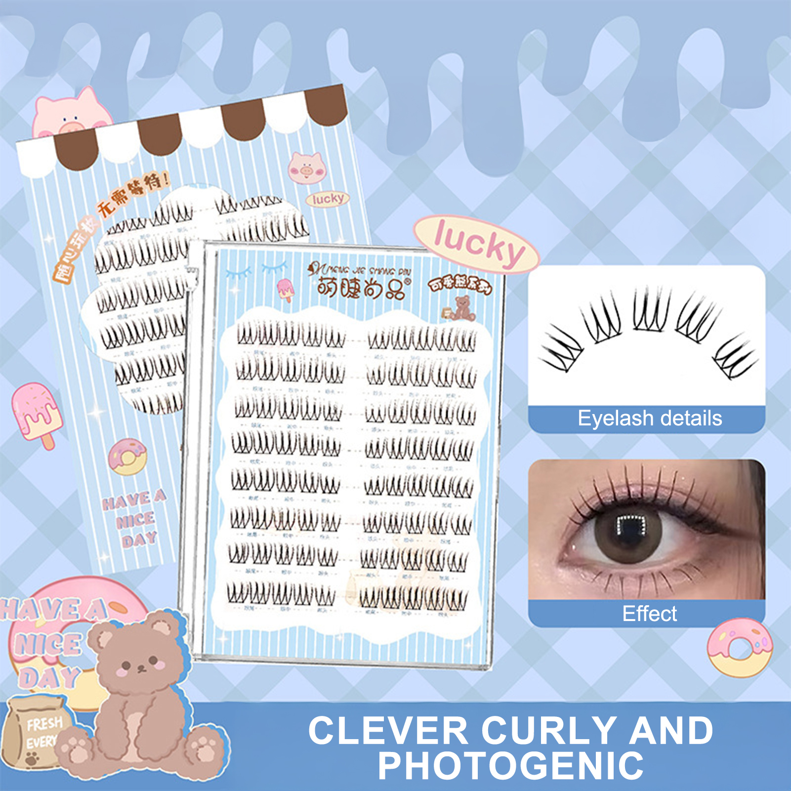 Realistic Long Lasting False Eyelash Lazy Single Cluster Lash 8Rows C Curl KPOP Idol Style Segemented Eyelash Fashion DIY Makeup