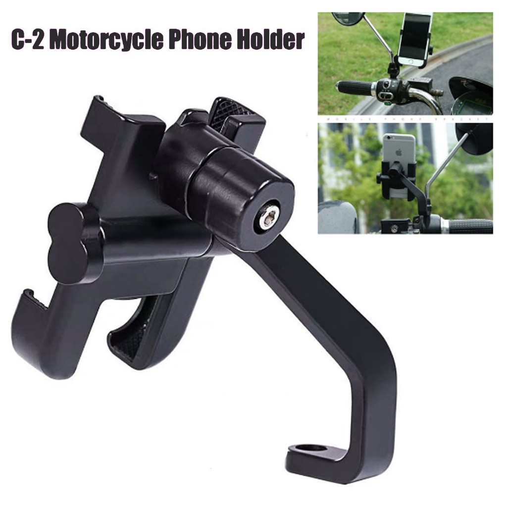 Universal Aluminum Alloy Motorcycle Phone Holder - 360° Rotatable Rearview Mirror Mount Bracket for Bikes & Scooters