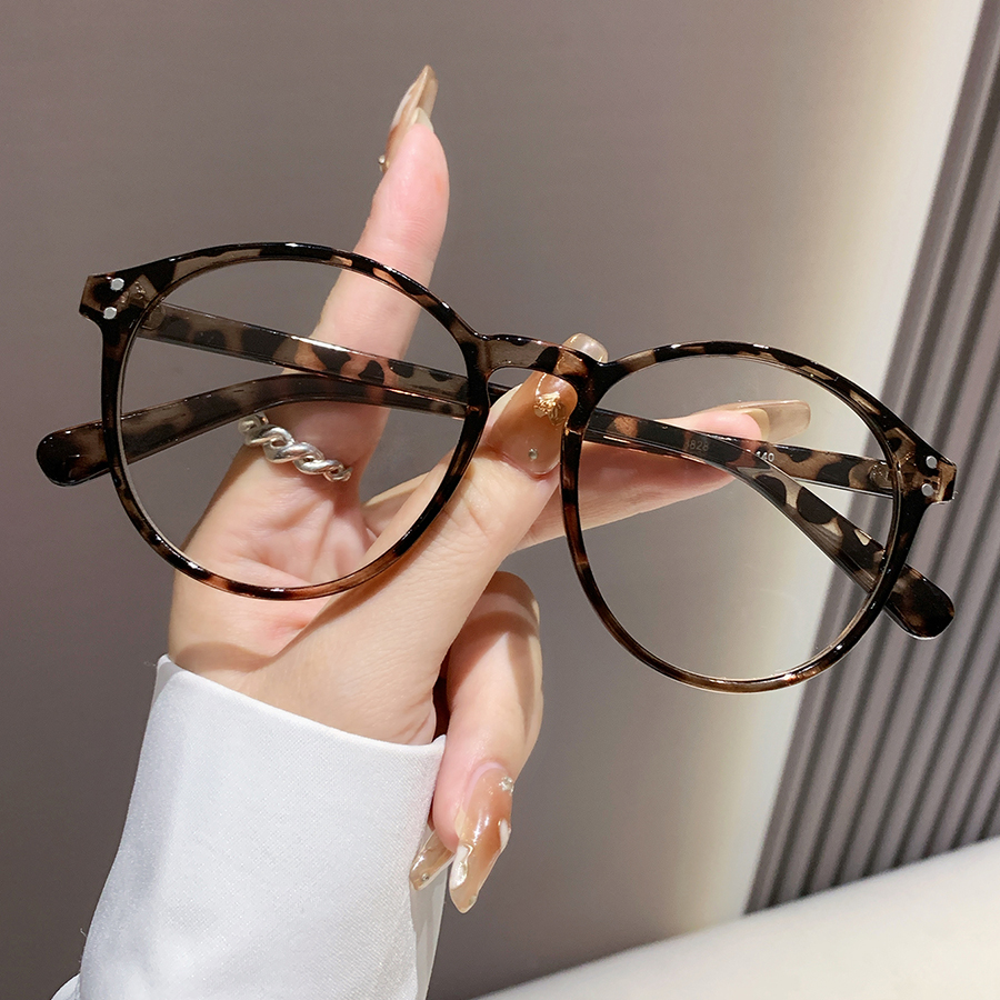 1Pc Unisex Plain Glasses New Lightweight Simple Round Frame Vintage Leopard Print Personality Versatile Protective Vision Daily