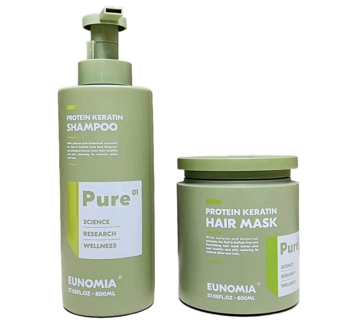Eunomia Pure - Protein Keratin Hair Shampoo & Treatment Mask Set 800ml*2