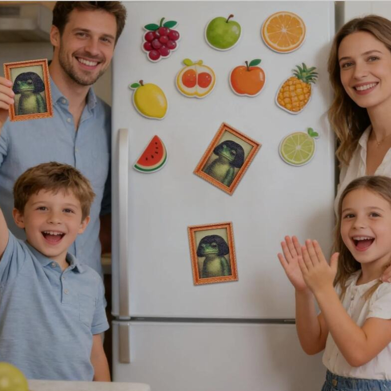 Cute Frog Fridge Magnet Funny Wooden Artistic Photo Frame Decoration Small Magnets for Home Kitchen Dormitory Apartment