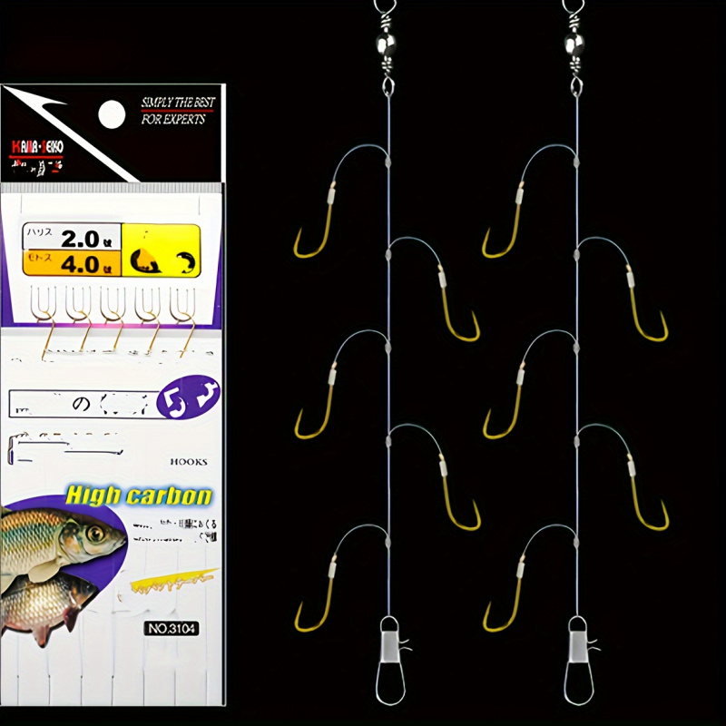 Stainless Steel Golden Barbed Fishing String Hooks 3#-7# (0.2-4.0mm) - Durable Hooks for Freshwater Saltwater Angling