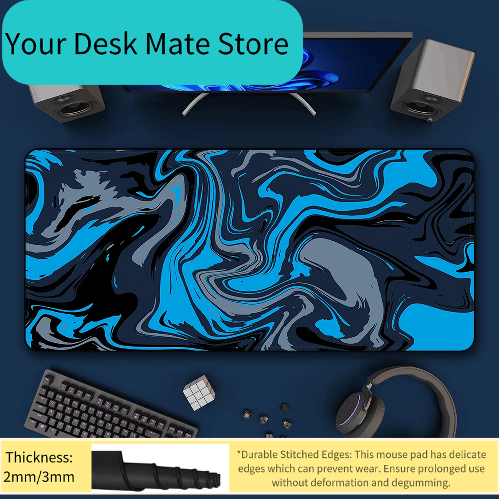 Blue Large Gaming Mouse Pad XXL Strata Liquid Deskmat Non-Slip Game Mouse Mat Computer Keyboard Mats Big Mausepad Gamer