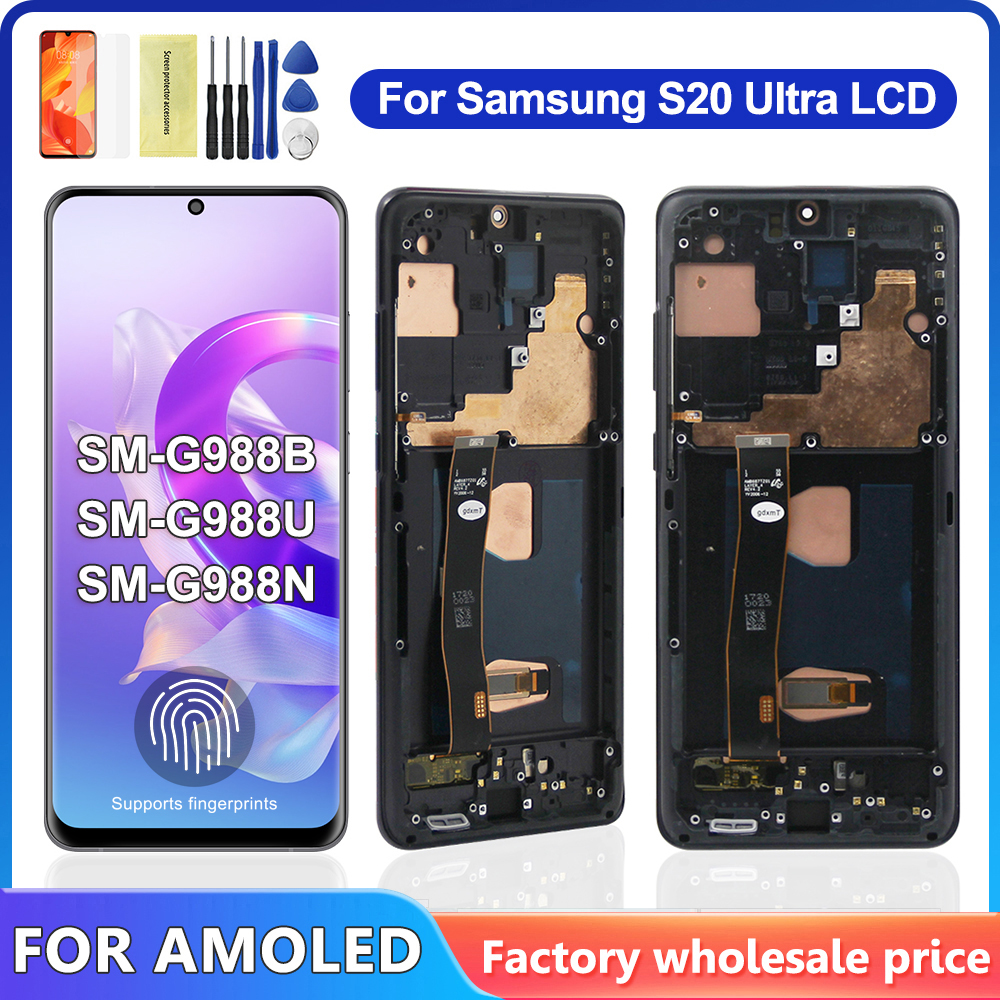 AMOLED/TFT S20 Ultra LCD With Frame For Samsung S20 Ultra 5G LCD G988 G988B SM-G988U Display Touch Screen Digitizer Replacement