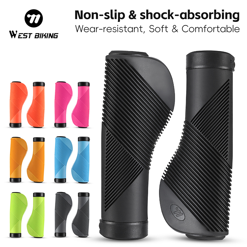 WEST BIKING Soft Bike Grips Multicolor TPE Non-slip Shock Absorbing Bicycle Handlebar MTB Ergonomic Grips With 2 Bar End Plugs