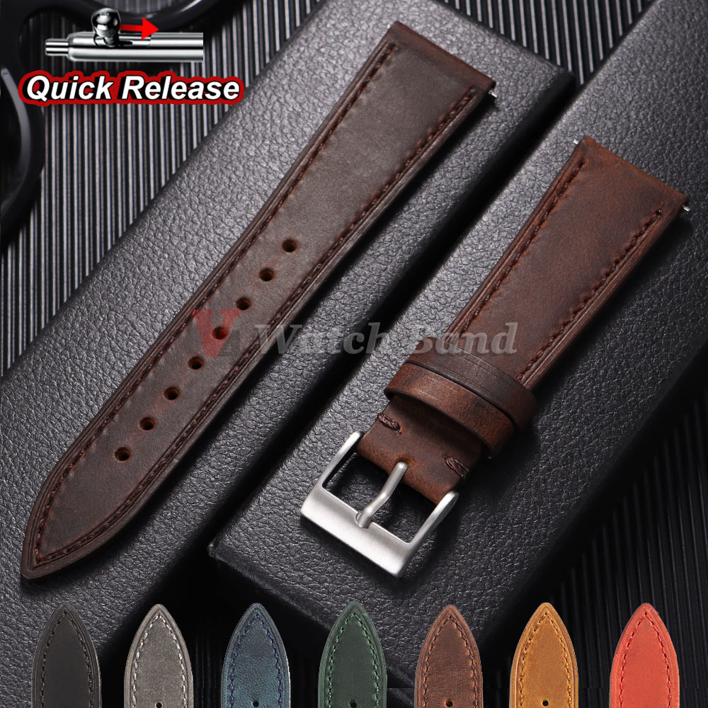 18mm 20mm 22mm 19mm 21mm 24mm Quick Release Vintage Retro Genuine Leather Watchband Crazy Horse Watch Bracelet Watch Accessories