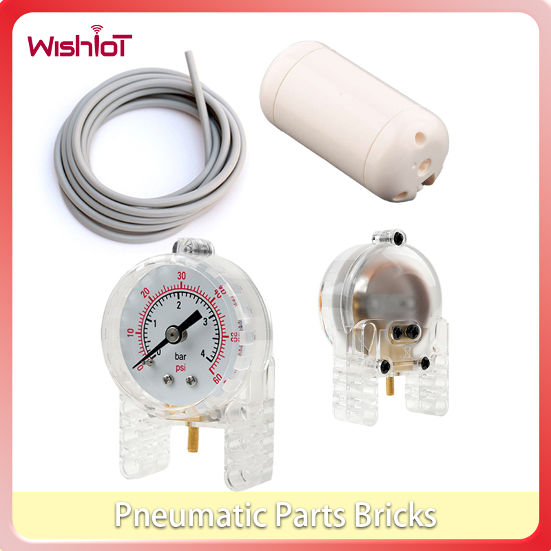 Barometer Pneumatic Air Pump Tank Hose MOC Science and Education Technical Bricks Parts Compatible with Legoes 64065 9641