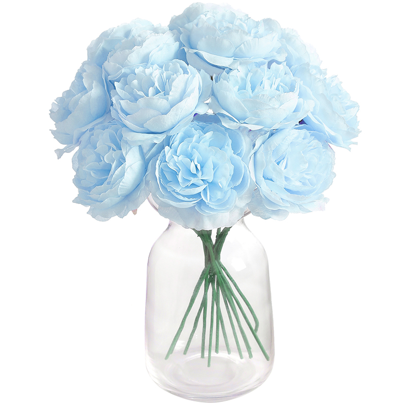 20CM 6Pcs Artificial Silk Blue Peony Flowers With Stems Fake Peony Bouquet for Home Wedding Decoration Office Desks Ornament