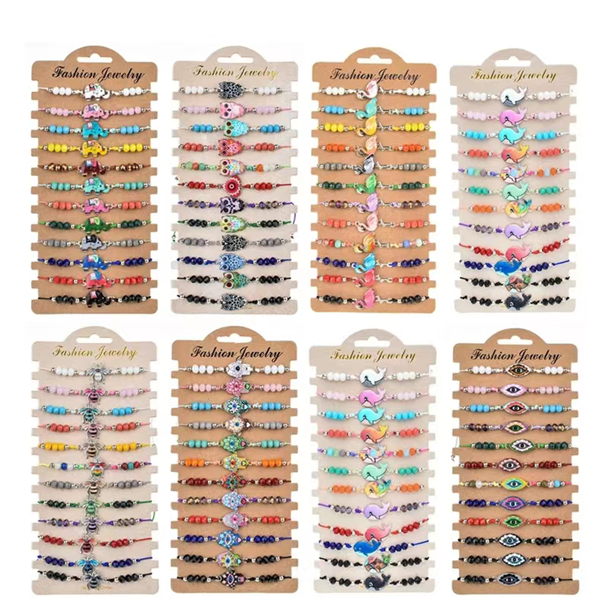 12 Pieces/Set Of Fashionable Cartoon Animal Alloy Crystal Beaded Bracelets Cute Boys and Girls Adjustable Friendship Bracelet