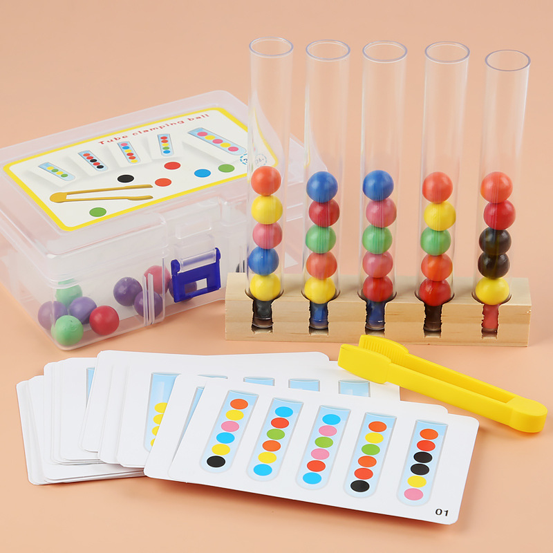 Clip Wooden Beads Test Tube Toy, Color Sorting Game, Beads Counting Fine Motor Skill Montessori Toys For Kids, For Children