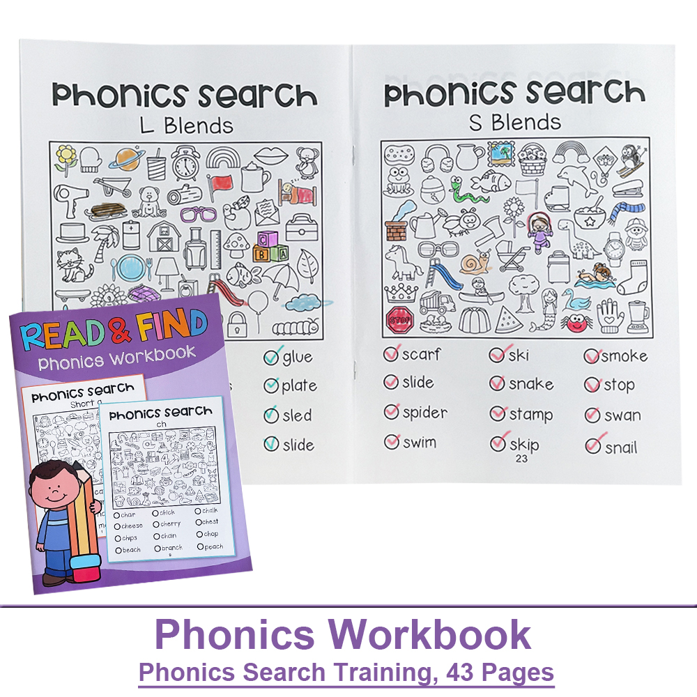 Phonics Read and Find Game Workbook Preschool Kindergarten English Learning Teacher Teaching Aids Learn to Read Montessori