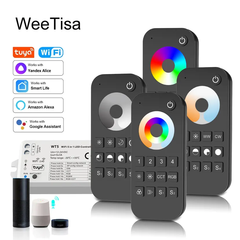 12V 24V WiFi 5 in 1 LED Controller 20A RGBCCT RGBW RGB CCT WW CW Strip Bluetooth Dimmer Tuya Smart Life Alexa App Voice Control