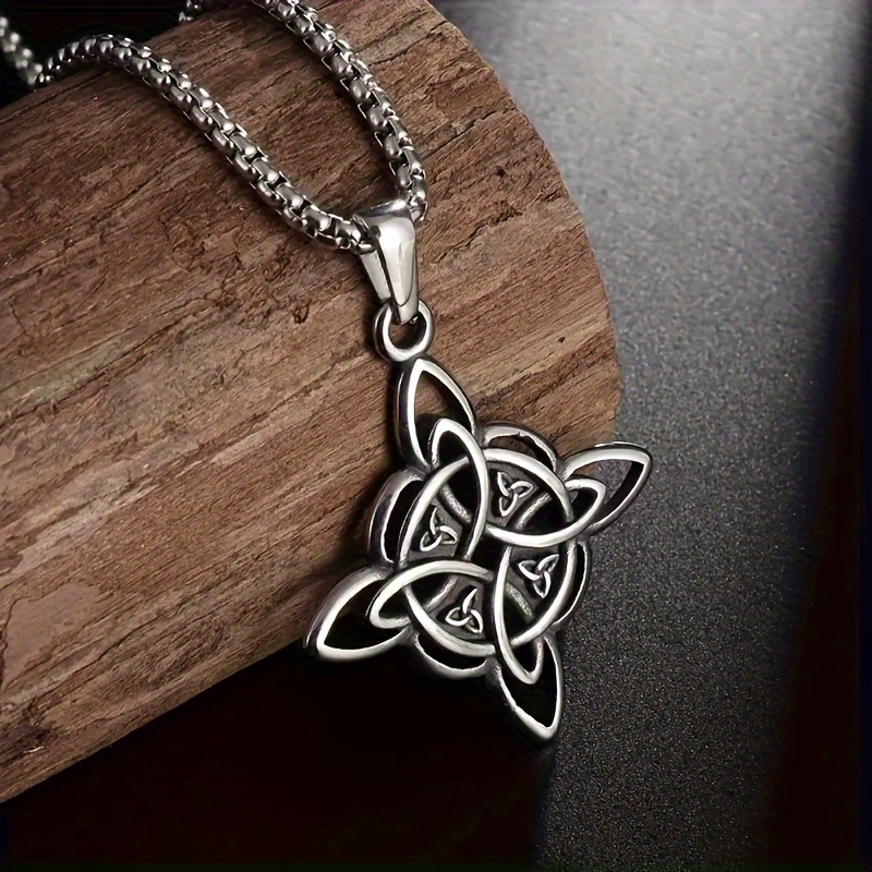 1pc Fashion Men's Witch Knot Necklace, Vintage Stainless Steel Pendant Necklace, Charm Jewelry