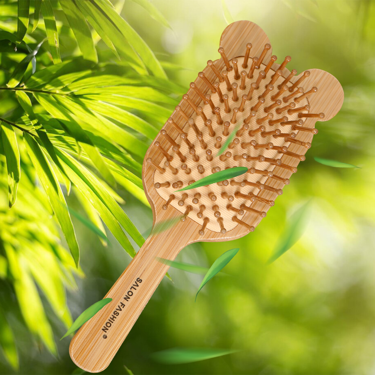 1PC Cute Animal-Ear Air Cushion Hairbrush - Natural Bamboo Wide-Tooth Comb (Massage + Anti-Static) with Adorable Dual-Ear Design