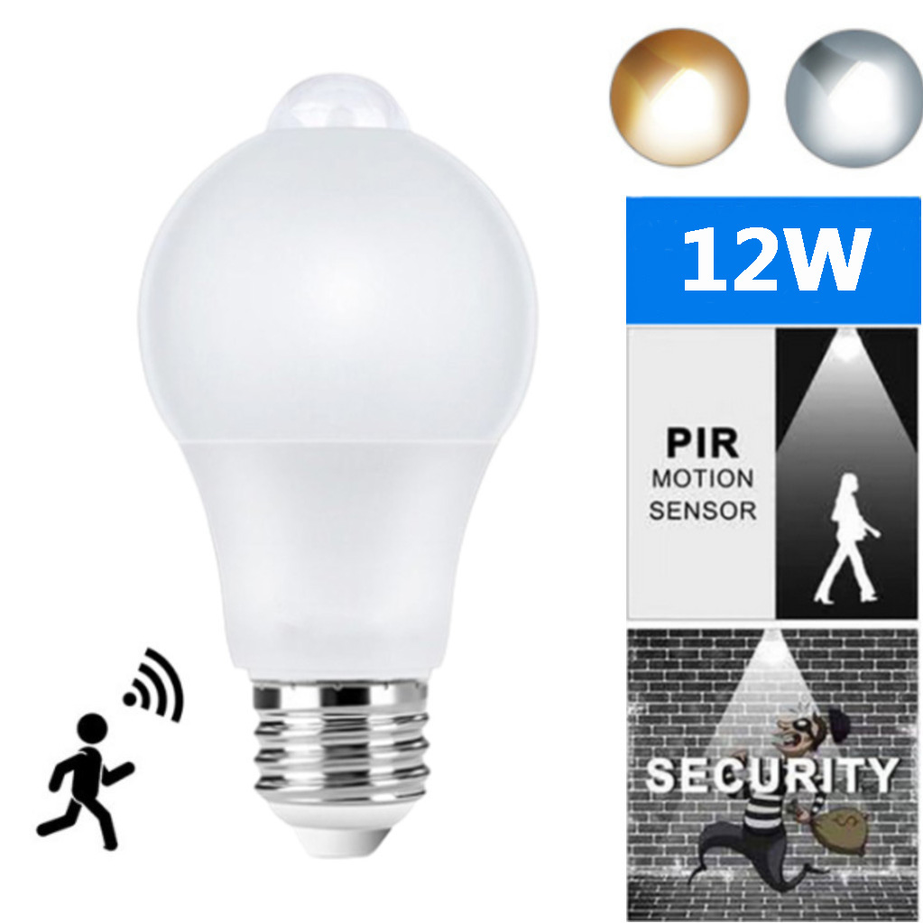 PIR Motion Sensor LED Light Bulb 12W E27 Smart Bulb Motion Activated ON/OFF Home Lights Lamp for Home Stair Entrance