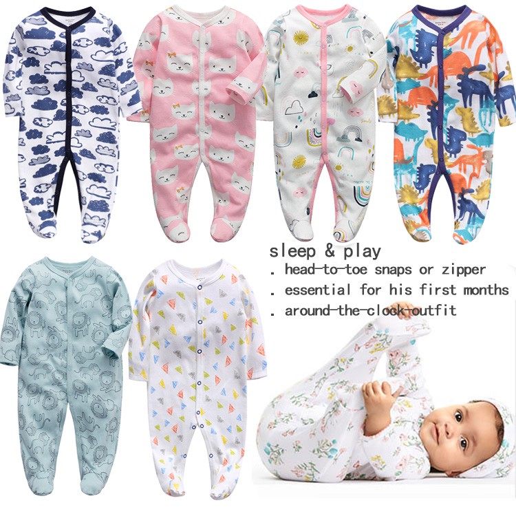 0-12M Baby Romper 1pcs Newborn Boy Girl Jumpsuit 100% Cotton Infant Cotton Pajamas with Cartoon Print Children's Clothing