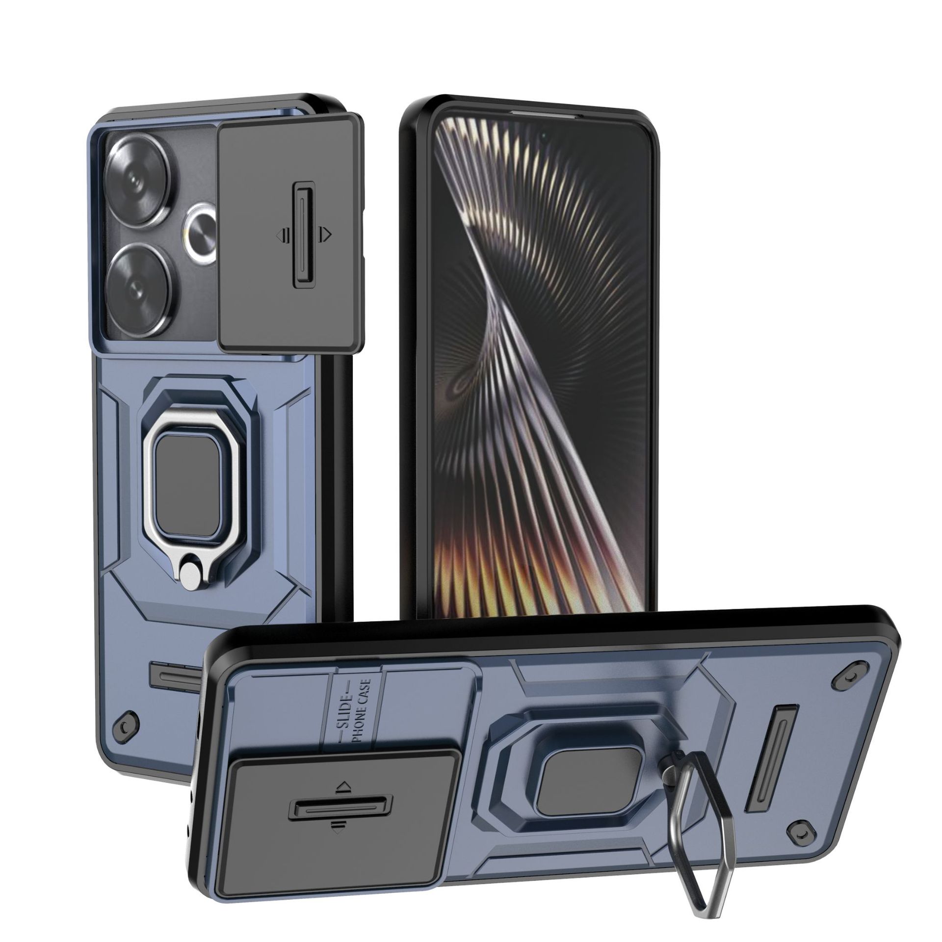 Luxury Slide Camera Lens Cover for Xiaomi Poco F6/Xiaomi Redmi Turbo 3 5G Shockproof Bumper Cover vehicle-mounted Magnetic Kickstand Cover