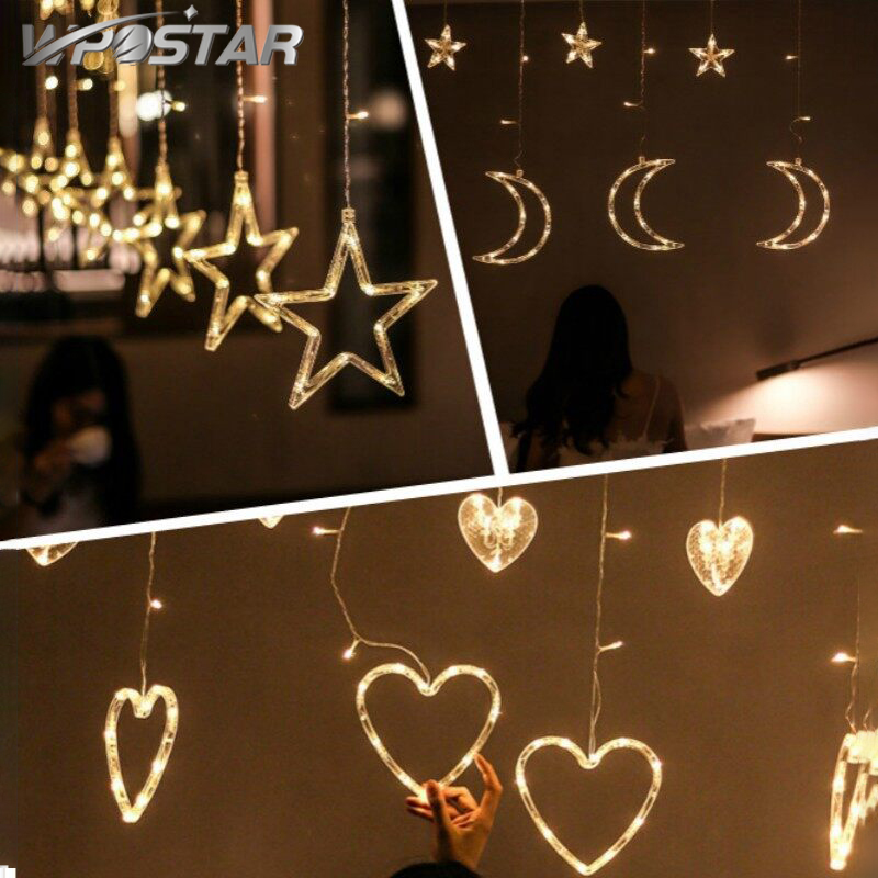 LED String Light Moon Star Curtain Light Hanging Garland Christmas Tree Decoration for Family Holiday Lighting Wedding 220v Love Fairy Light