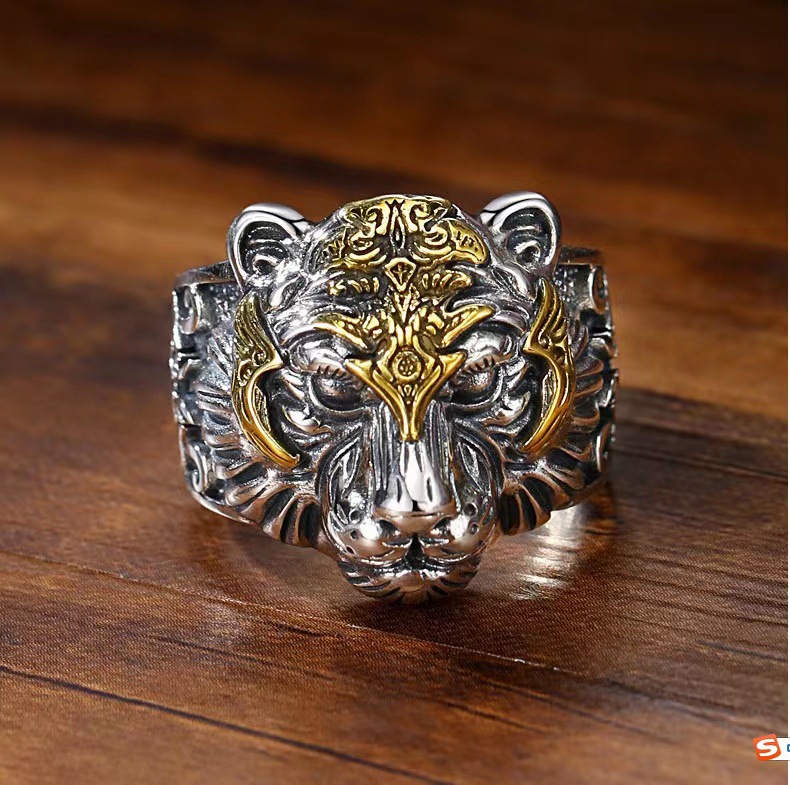 【New Arrivals】Tiger Head Ring Men's Tiger Men's Trendy Live Adjustable Hip-Hop Personality Large Size Domineering