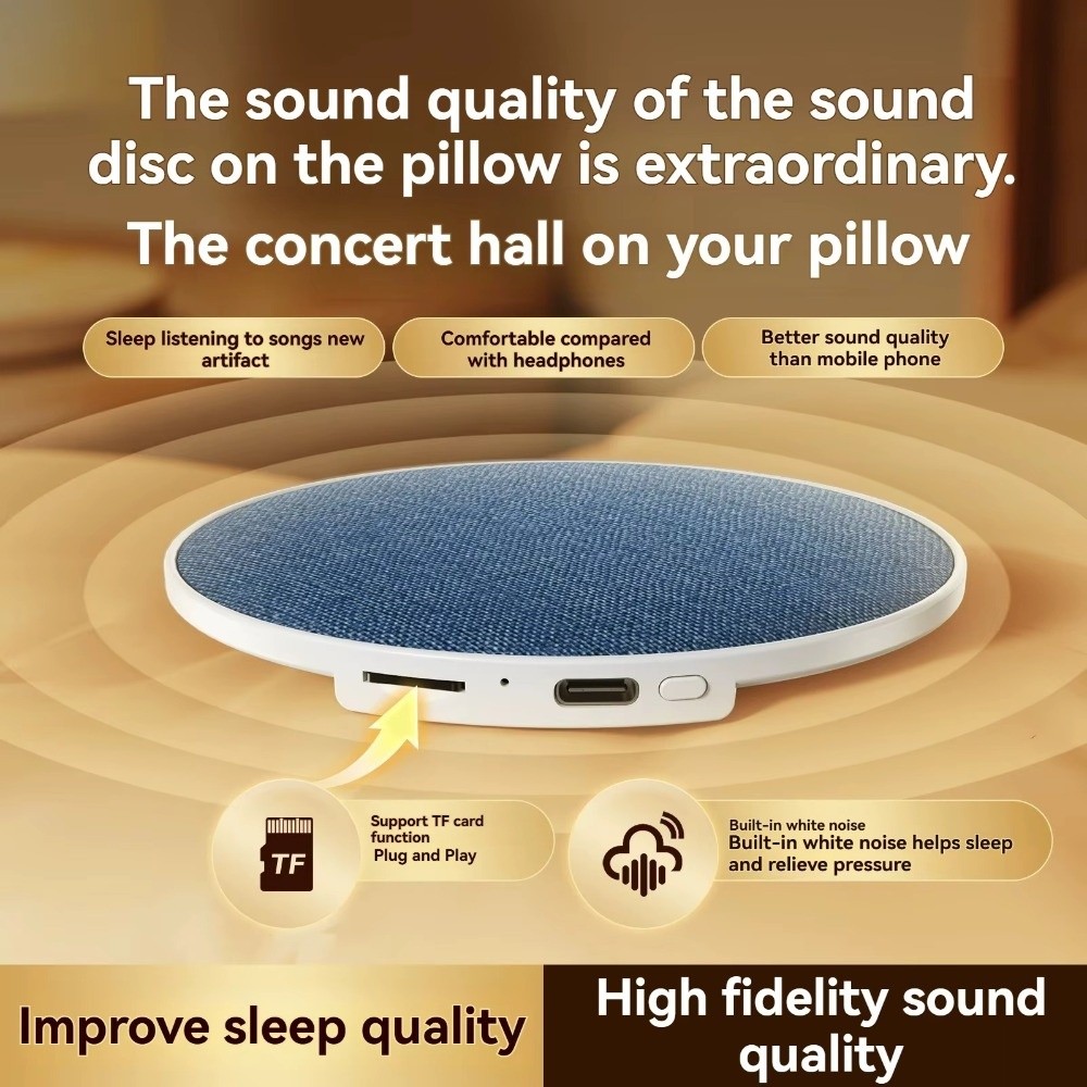 Portable Sleep Aid Under Pillow Bluetooth Speaker HiFi Stereo Sound Timer White Noise Machine Mini Ultra-Thin Wireless Sleeping Speaker Sleeping Music