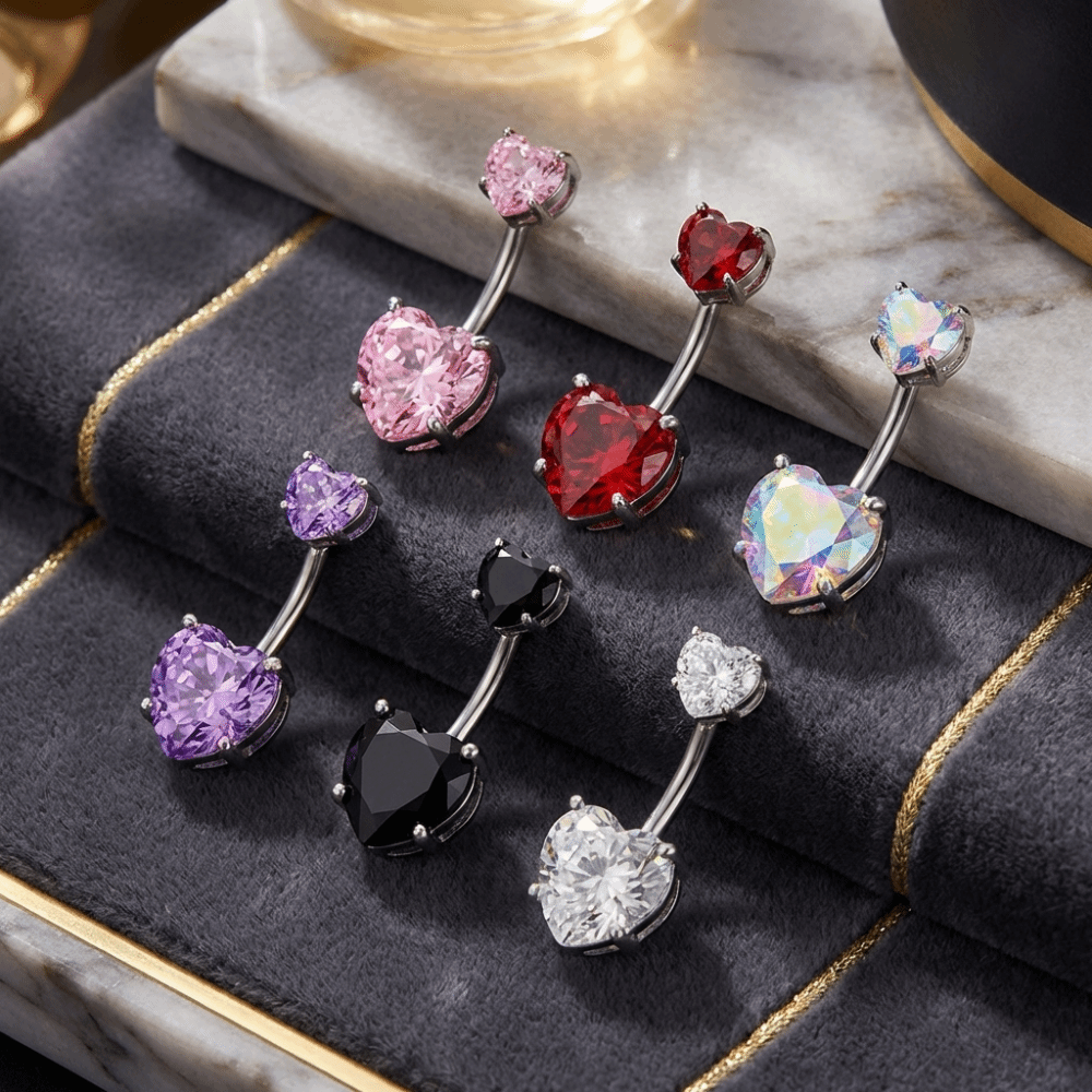 Cute Internal Thread Belly Button Rings Stainless Steel Heart Navel Rings Body Jewelry Women