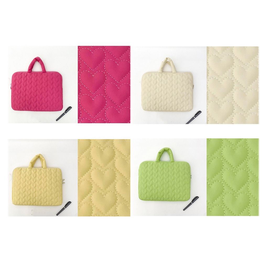 Fashionable Portable Laptop Bag Heart Pattern Solid Color Laptop Sleeve with Handle Comfortable Storage Bag Office